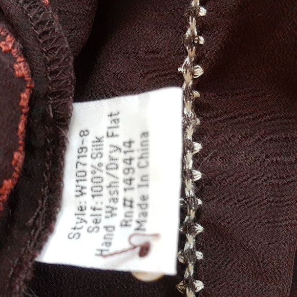 Johnny Was Silk Brown Embroidered Blouse Size S - Picture 6 of 7